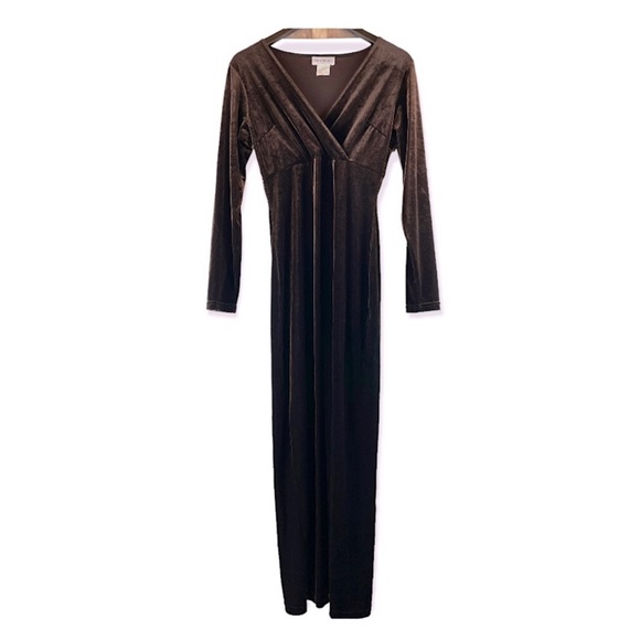 VINTAGE 90s Chocolate Brown Velour Gown - Picture 1 of 11